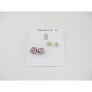 Charter Club Purple Pearl and Goldtone with Crystals Ball Stud Earrings